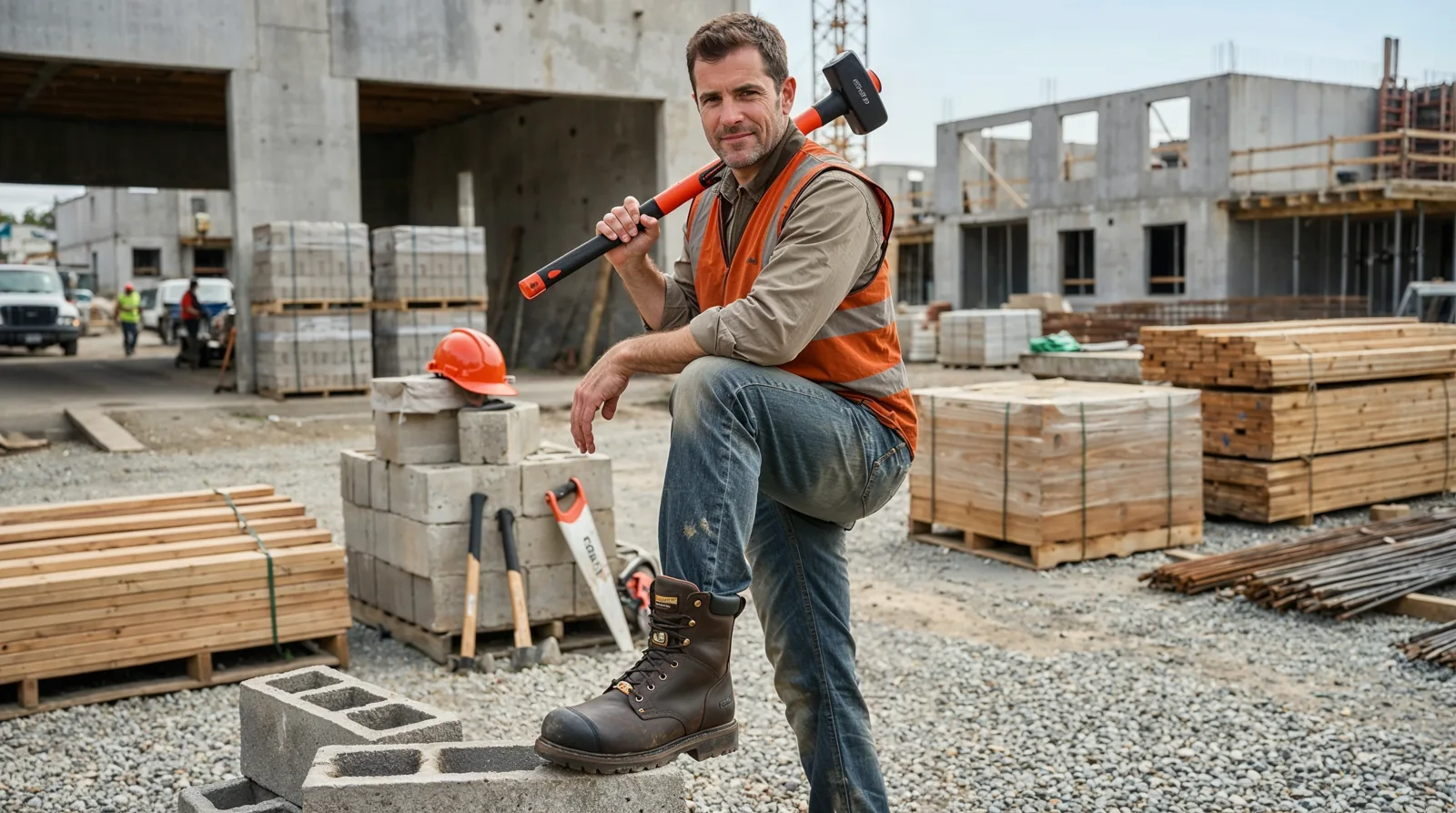 GIGANT: a builder with a sledgehammer on a construction site