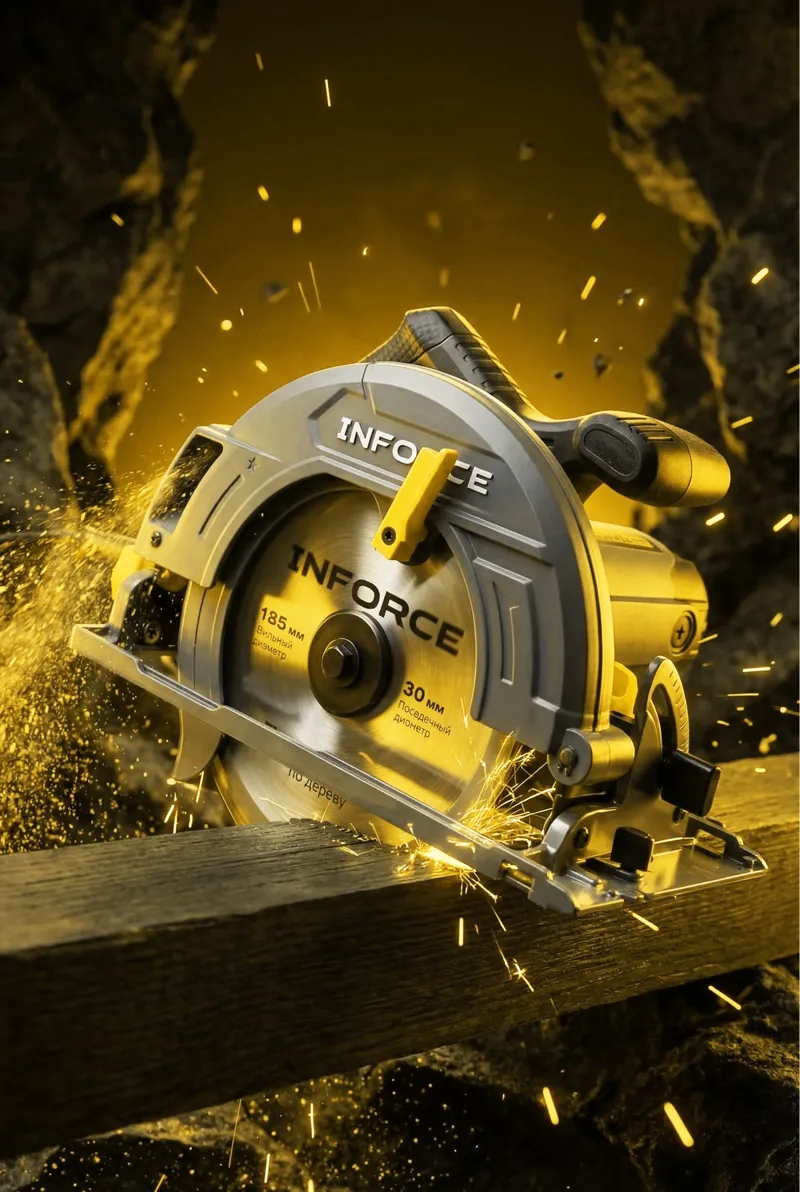 INFORCE circular saw cutting timber